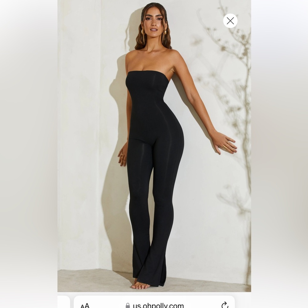Oh polly Strapless Flared Hem Jumpsuit in Black